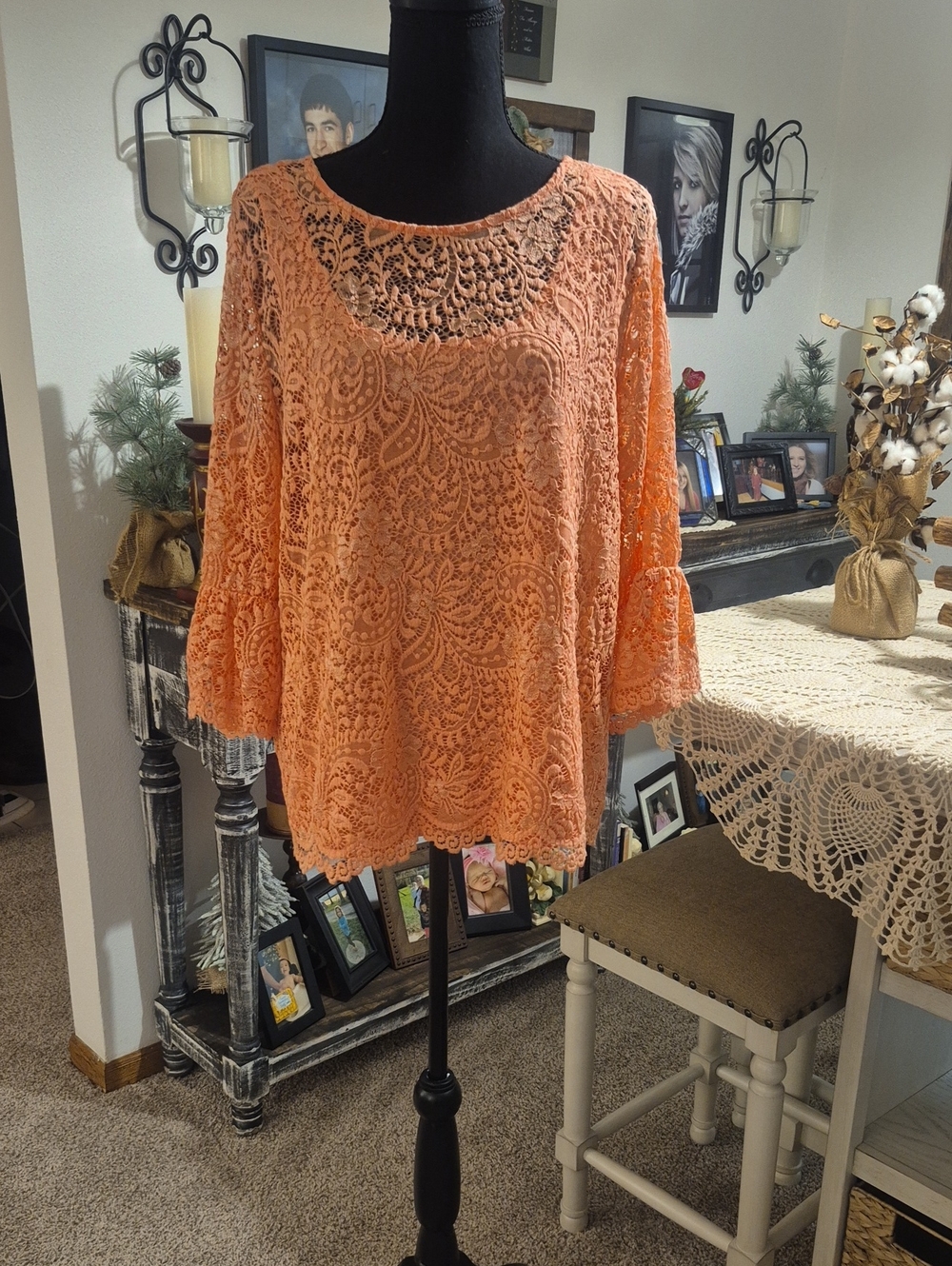 Ruby Rd. Peach Lace Bell-Sleeve Blouse